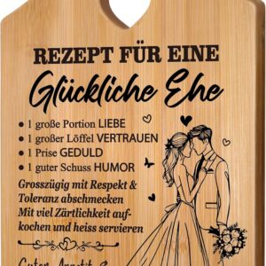 Wedding Gifts for Bride and Groom – Bamboo Chopping Board with Saying, Wedding Gift, Recipe for a Happy Marriage