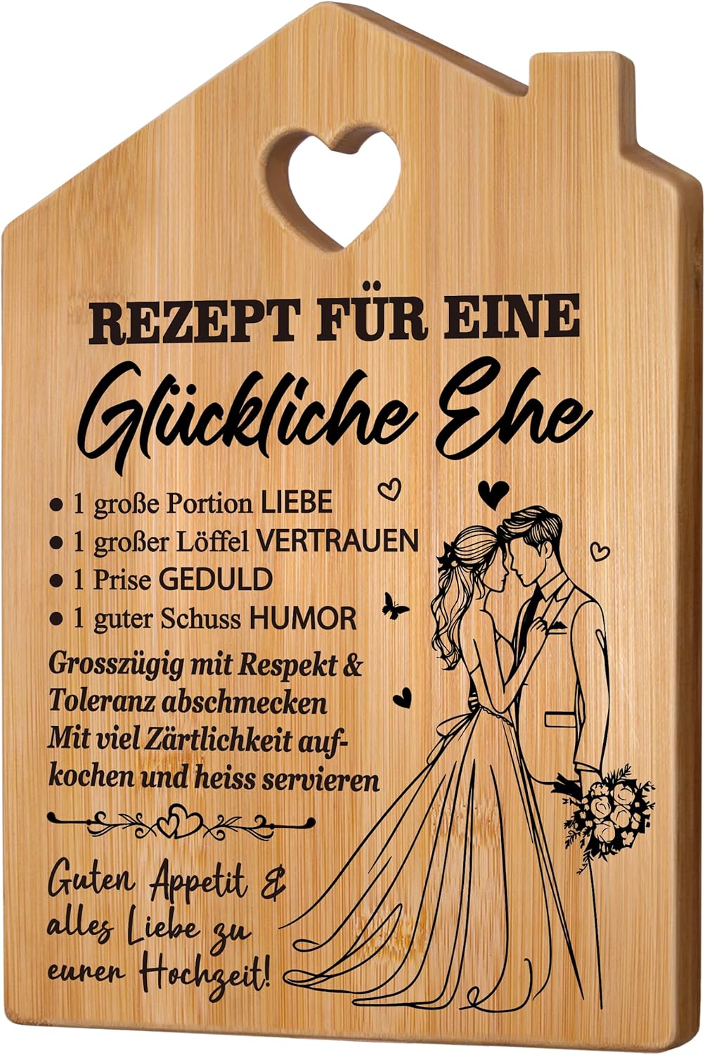 Wedding Gifts for Bride and Groom - Bamboo Chopping Board with Saying, Wedding Gift, Recipe for a Happy Marriage