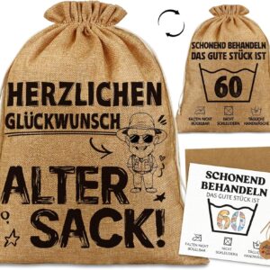 Gift 60th Birthday Man Jute Bag „Herzlichen Glückwunsch,alter Sack!“