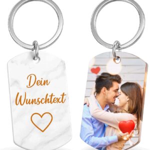 Personalised Keyring with Desired Image, Name & Date – Individual Gift for Men & Women – Key Ring with Desired Text – Perfect for Birthday, Anniversary & Christmas