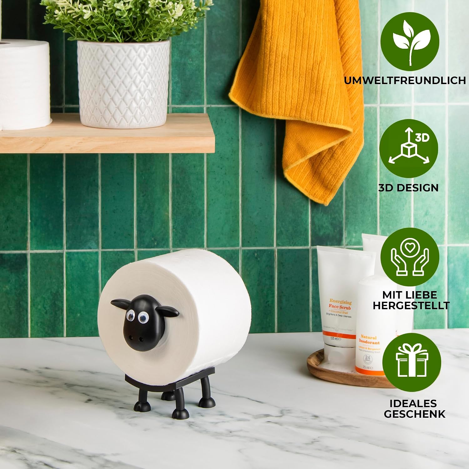 VELENTI Sheep Toilet Paper Holder Funny Toilet Paper Holder Free Standing Bathroom Set 3D Printed Black Sheep Toilet Roll Holder - Funny Tissue Paper Roll Storage - Set of 1 – Bild 2