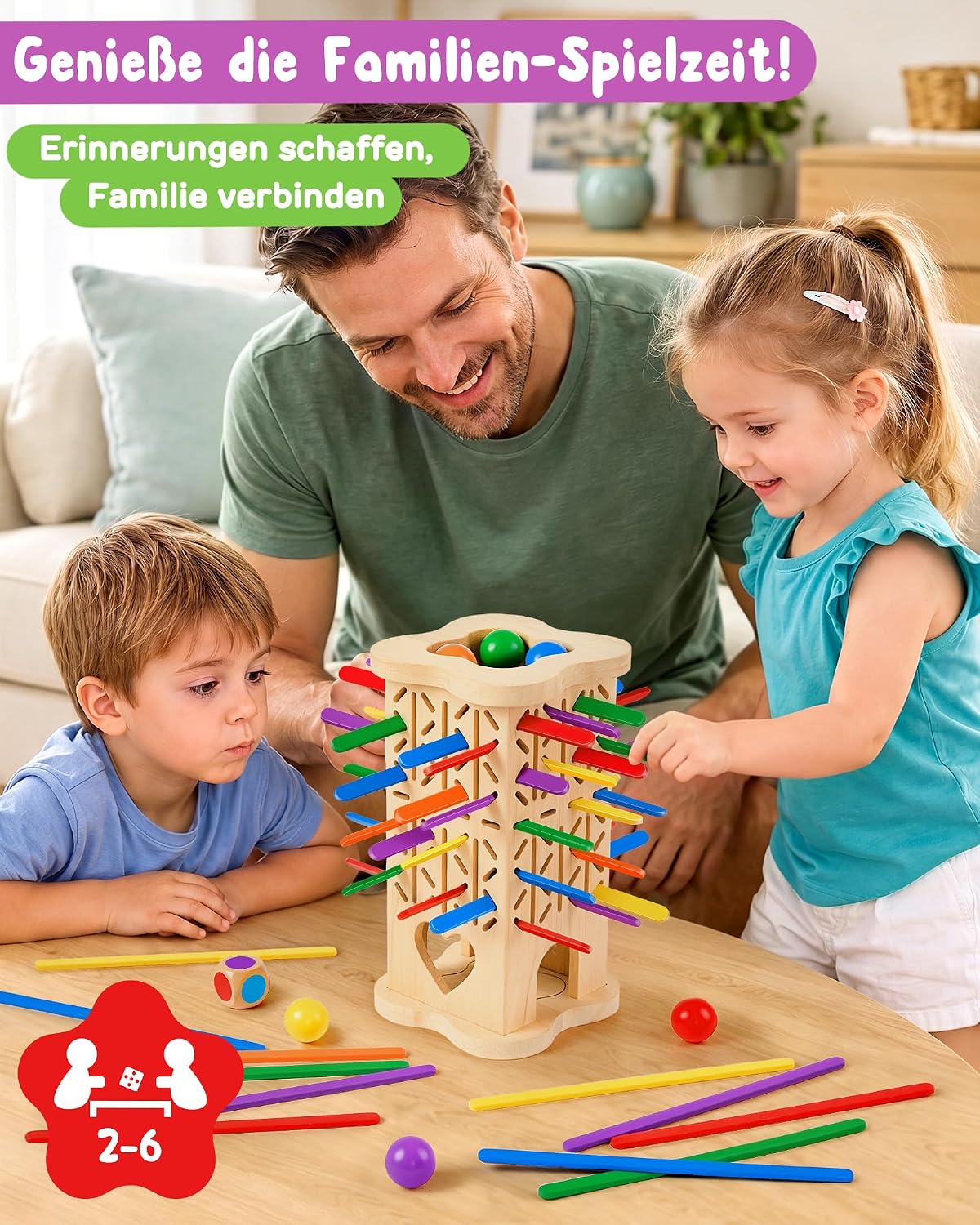 Montessori Wooden Board Game from 3-6 Years with Colourful Chopsticks & Ball – Bild 4