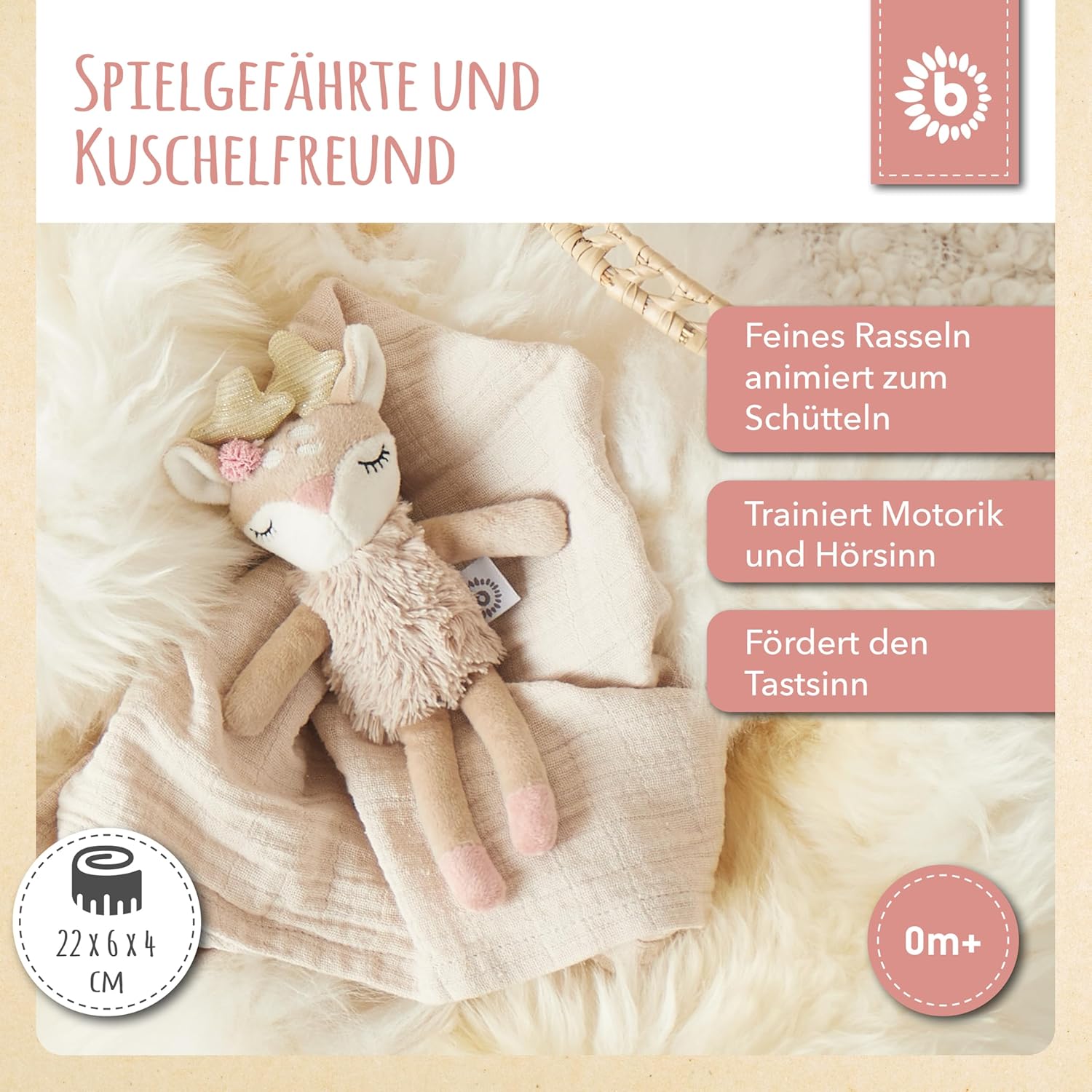 Bieco Cuddly Toy Deer Ella with Rattle | Baby Cuddly Toy from 0 Months Soft Toy Baby Plush Toy Deer Reindeer Cuddly Toy Girls Cuddly Toy Music Box Girls – Bild 2