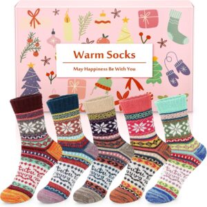 Airabc 5 Paar Thermosocken Damen, Bunte Winter Warme Socken Damen