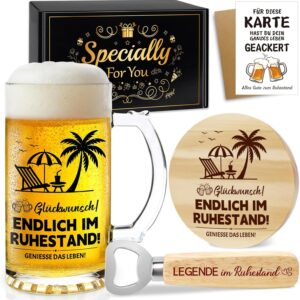 Retirement Gift Man Beer Mug 0.5 L with Engraving and Bottle Opener