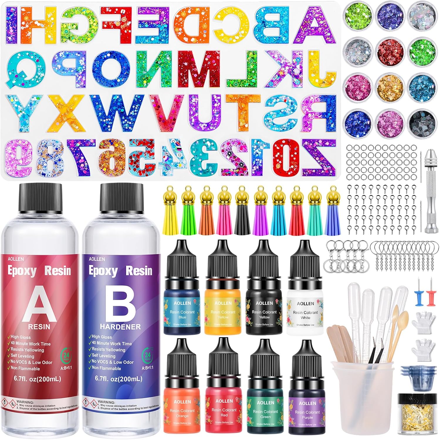 AOLLEN Epoxy Resin Set Beginners with Letter Shapes for Key