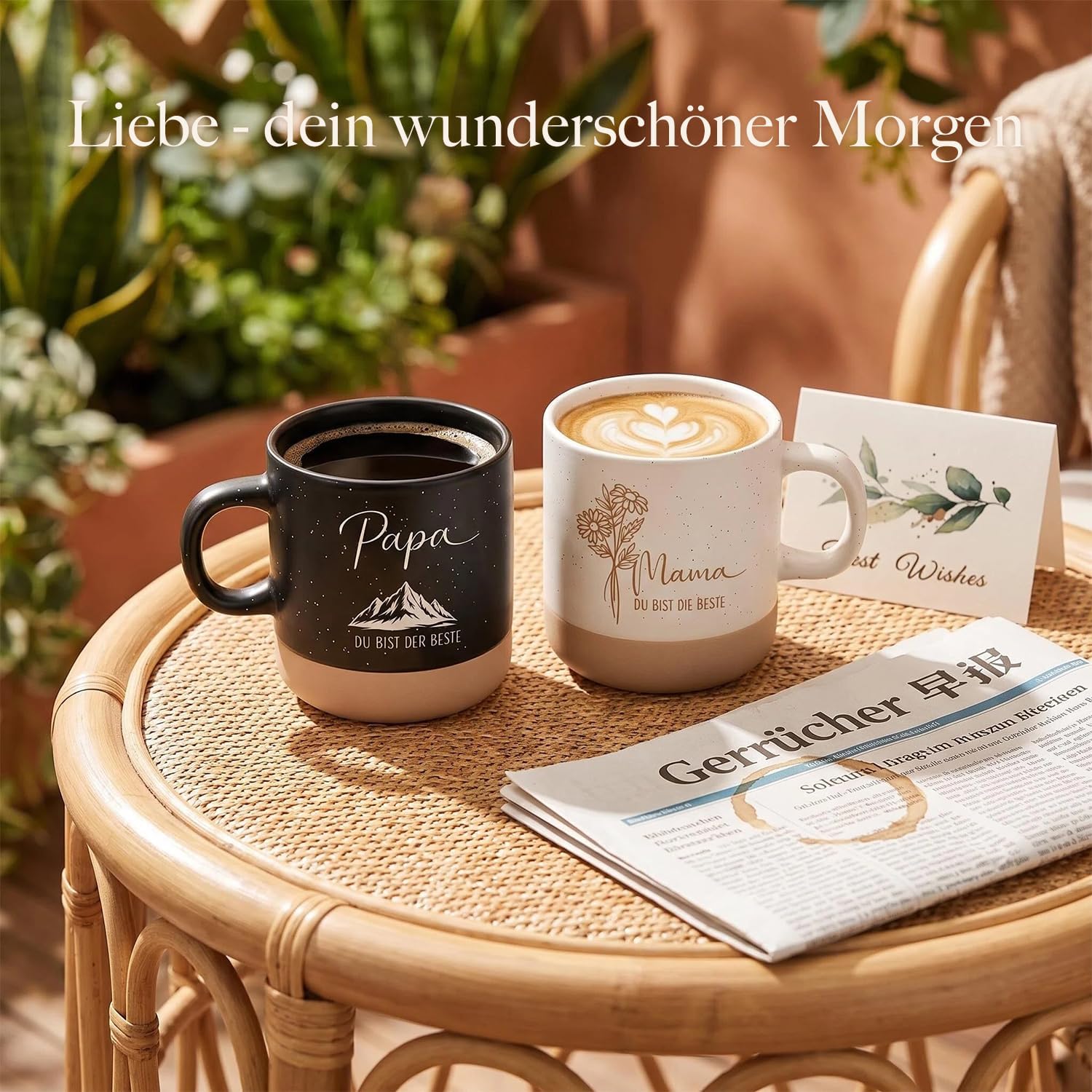 Mama & Dad Coffee Cups Set, Black and White Pair of Mugs, Gifts for Shwangership, Announcement, Baby Shower, Valentine's Day, Anniversary, Expectant Parents, 360 ml, Women & Men, Ceramic – Bild 2
