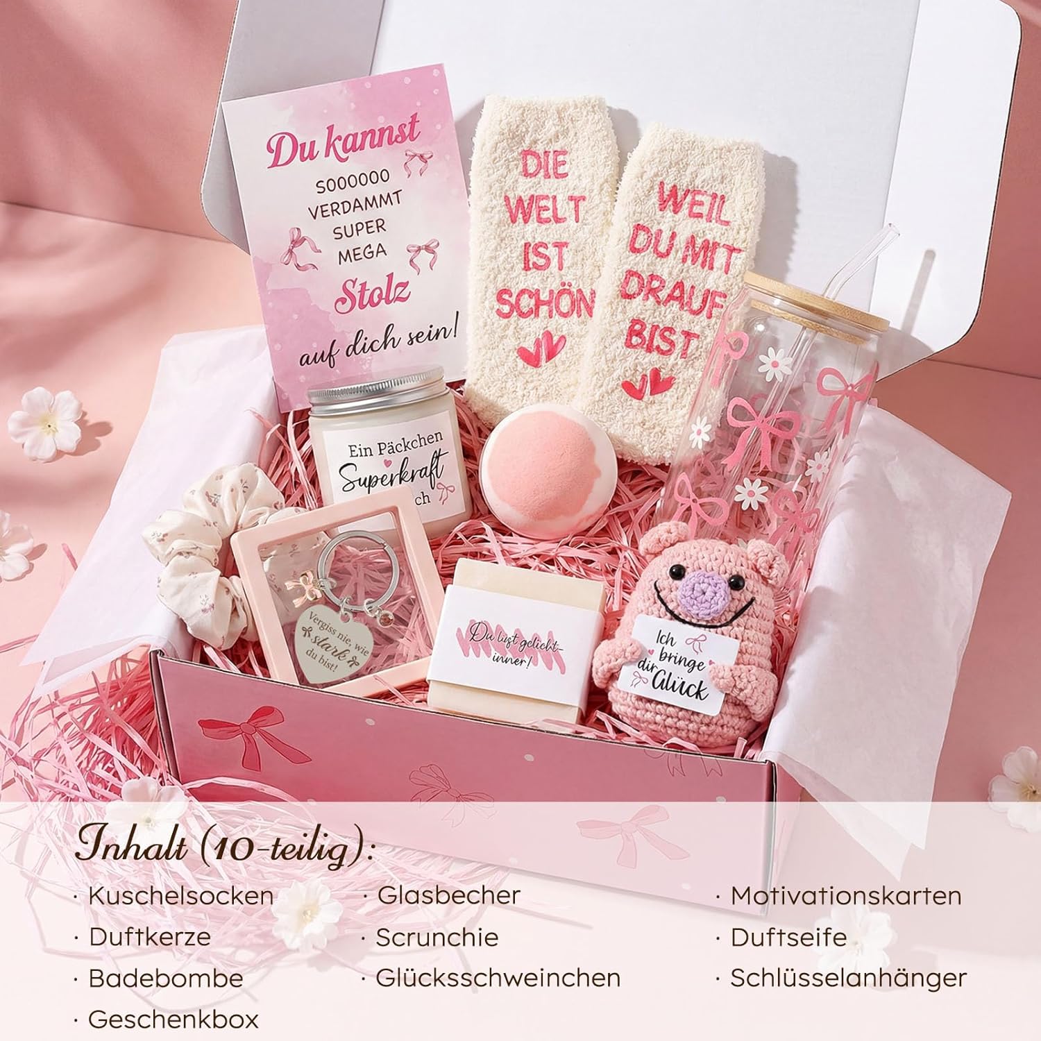 Giftota Gift Set for Women - Lucky Pig Self Care Wellness Gift Box with Bow Glass Cup & Scented Candle - Birthday Gift for Girlfriend, Best Friend, Sister - Gift Idea Women – Bild 7