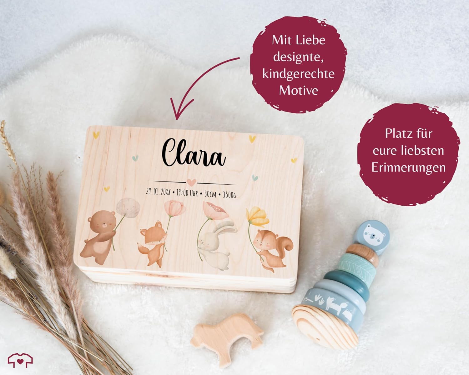 Shirtracer Keepsake Box Baby Personalised Forest Animals Weight Time – Bild 6