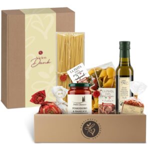 Pasta Vibes – Italian Gift Basket for Men & Women | Pasta Gift Set for Men & Women | Delicatessen Gift Idea for Birthday, Christmas, Date Night („Thank You“ Banderole)