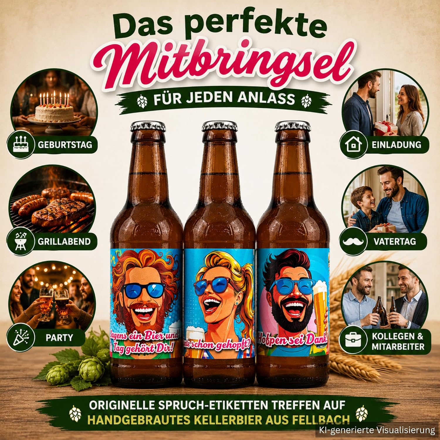 Cannstatter Keller Gift Set Beer Gift Set - 3 x 0.33 L Hand-Brewed Cellar Beer with Funny Saying Labels - Beer Gift for Men & Women - Unfiltered, Naturally Cloudy & Regionally Brewed – Bild 5