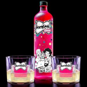 Kornfetti Himmi Bomb Bundle - Raspberry Lime Liqueur 0.7L + 2 Glasses - 15% Vol - Fruity Sparkling Drink - Perfect with Prosecco - Limited Edition