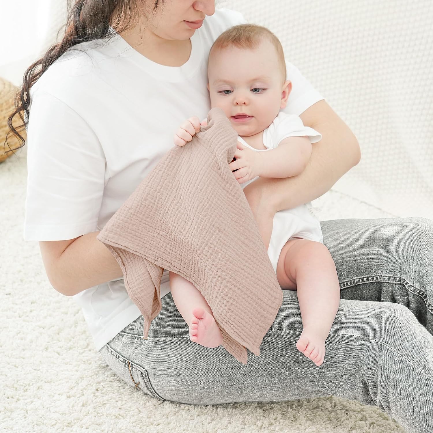 Bearmoss Molleton Cloths Baby 100% Cotton Soft Burp Cloths Baby, Breathable and Extremely Absorbent Muslin Cloth for Absorbent Muslin Cloths Pack of 4 60 x 60 cm (Brown) – Bild 2