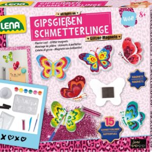 Lena 42707 Plaster Casting Set, Glitter Butterflies, Creative Set for Children from 8 Years for Self-Casting of Charming Butterflies, with Plaster, Moulds, Glitter and Tools