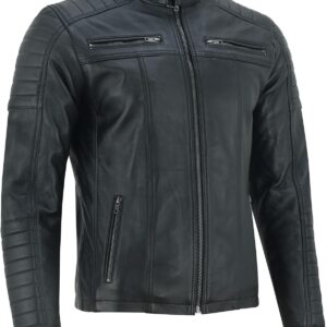 Vance The Leather Company Men’s Real Leather Biker Jacket Made from 100% Lambskin Leather