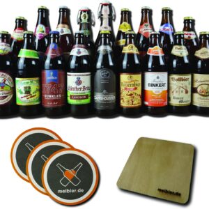 Meibier© Dark Beer Box from Franken, 18 x 0.5 Litre Franconian Beer + Wooden Coaster + 3x Beer Felt, Great Beer Gift, Beer Box, Beer Pack