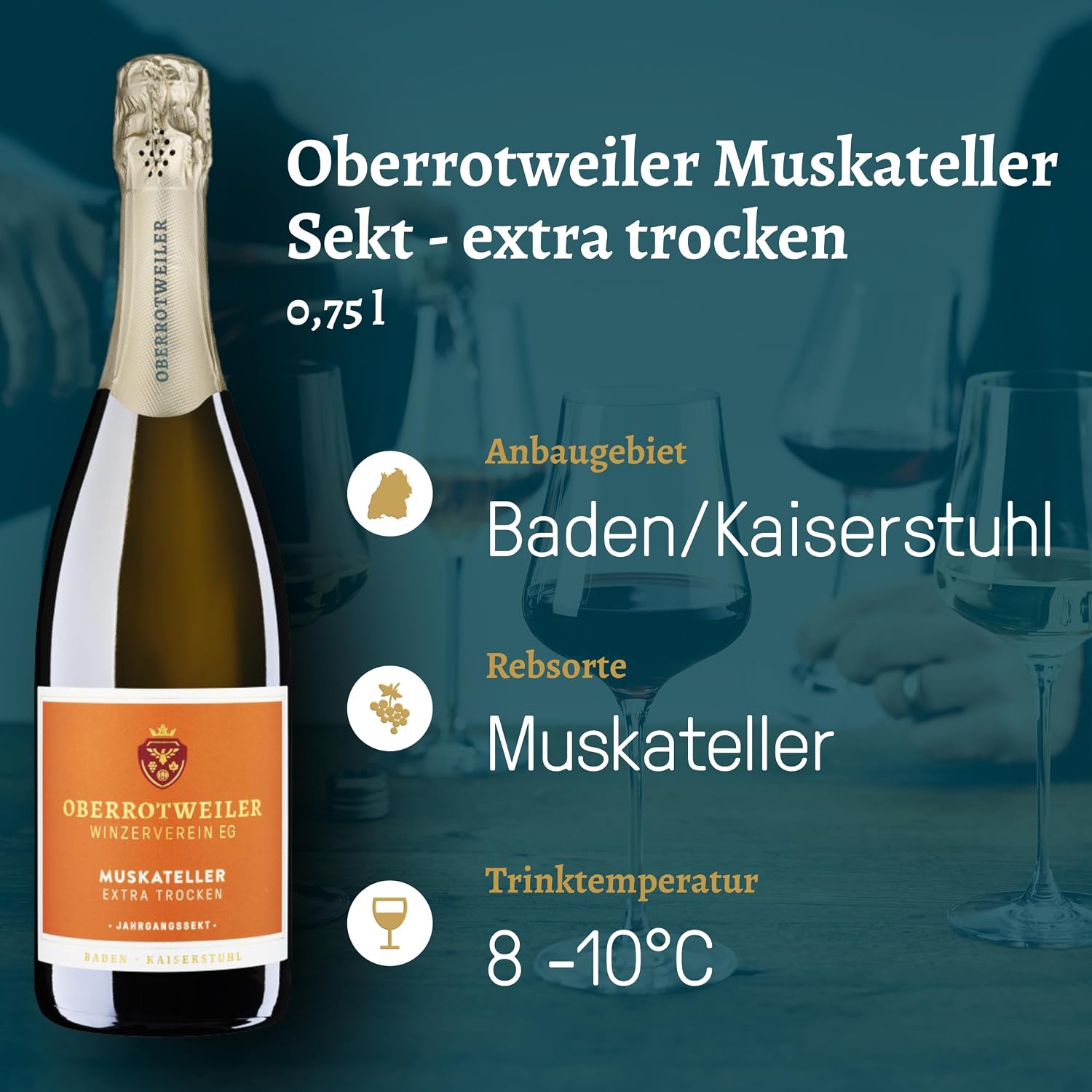 Oberrotweiler Bubbly Wine Package - Tasting Package with Pinot Gris, Rose & Muscat Sparkling Sparkling Extra Dry - Fine Pearl, Fresh & Perfect as a Sparkling Gift (3 x 0.75 L) – Bild 4