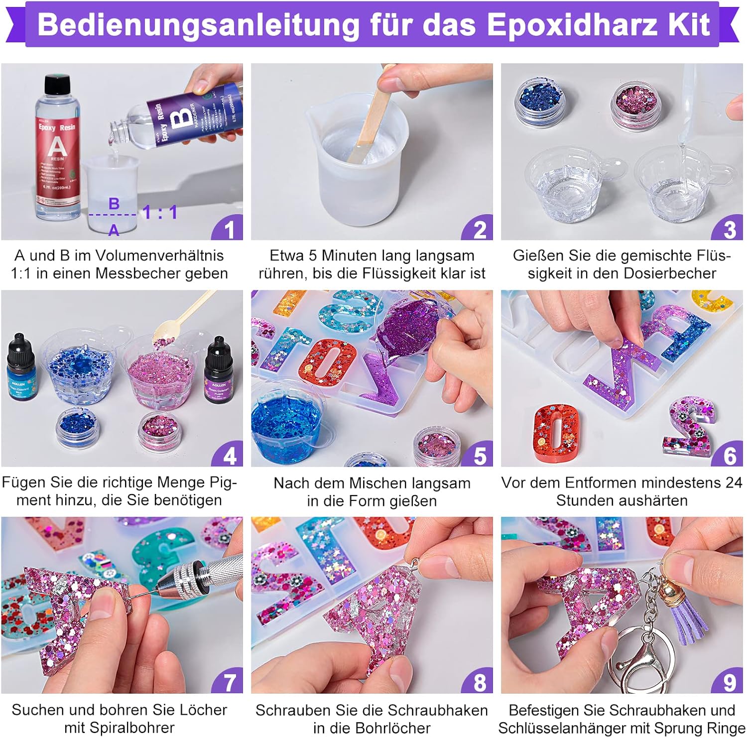 AOLLEN Epoxy Resin Set Beginners with Letter Shapes for Key – Bild 5