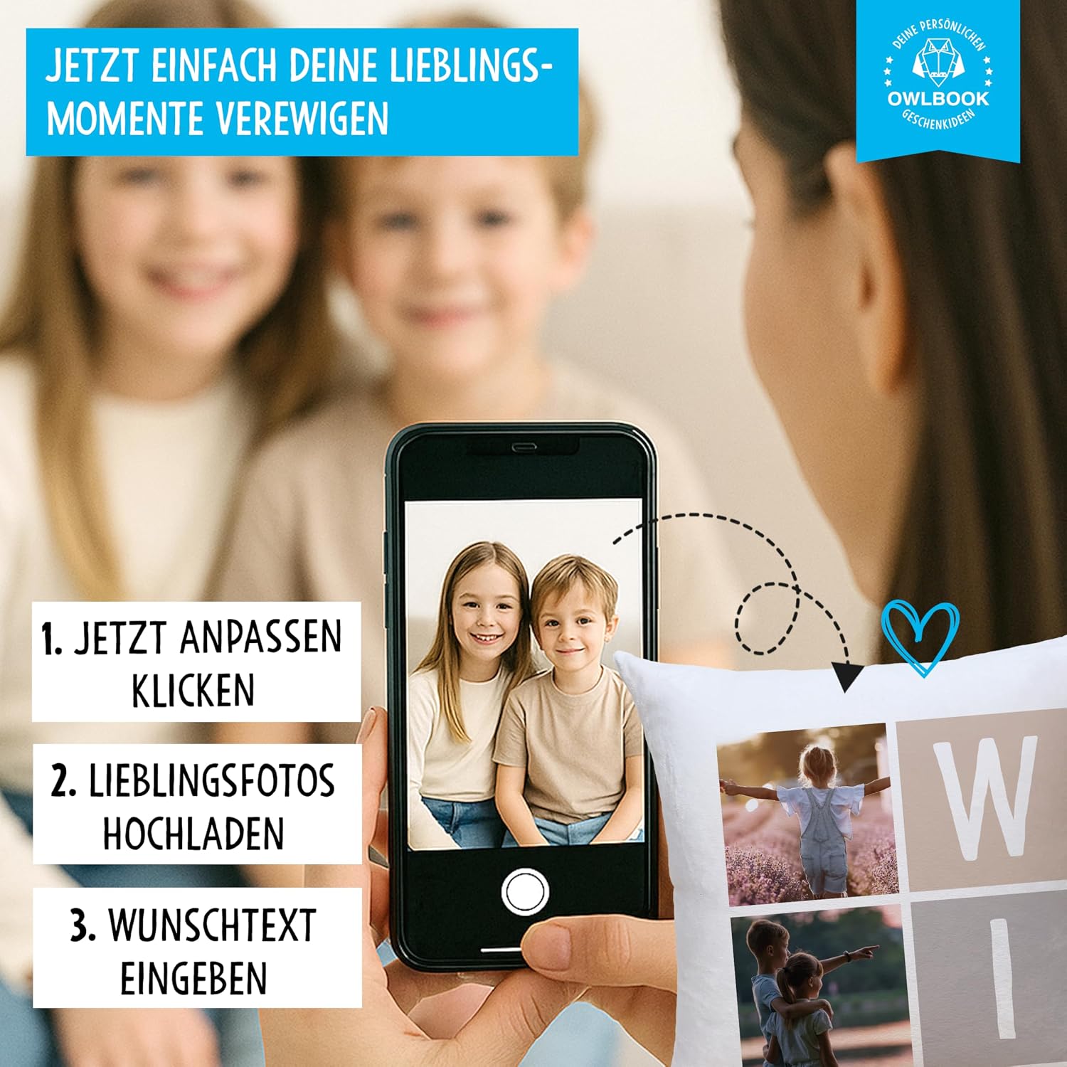 OWLBOOK® Personalised Photo Cushion for Him and Her Couples with 6 Photos – Bild 3