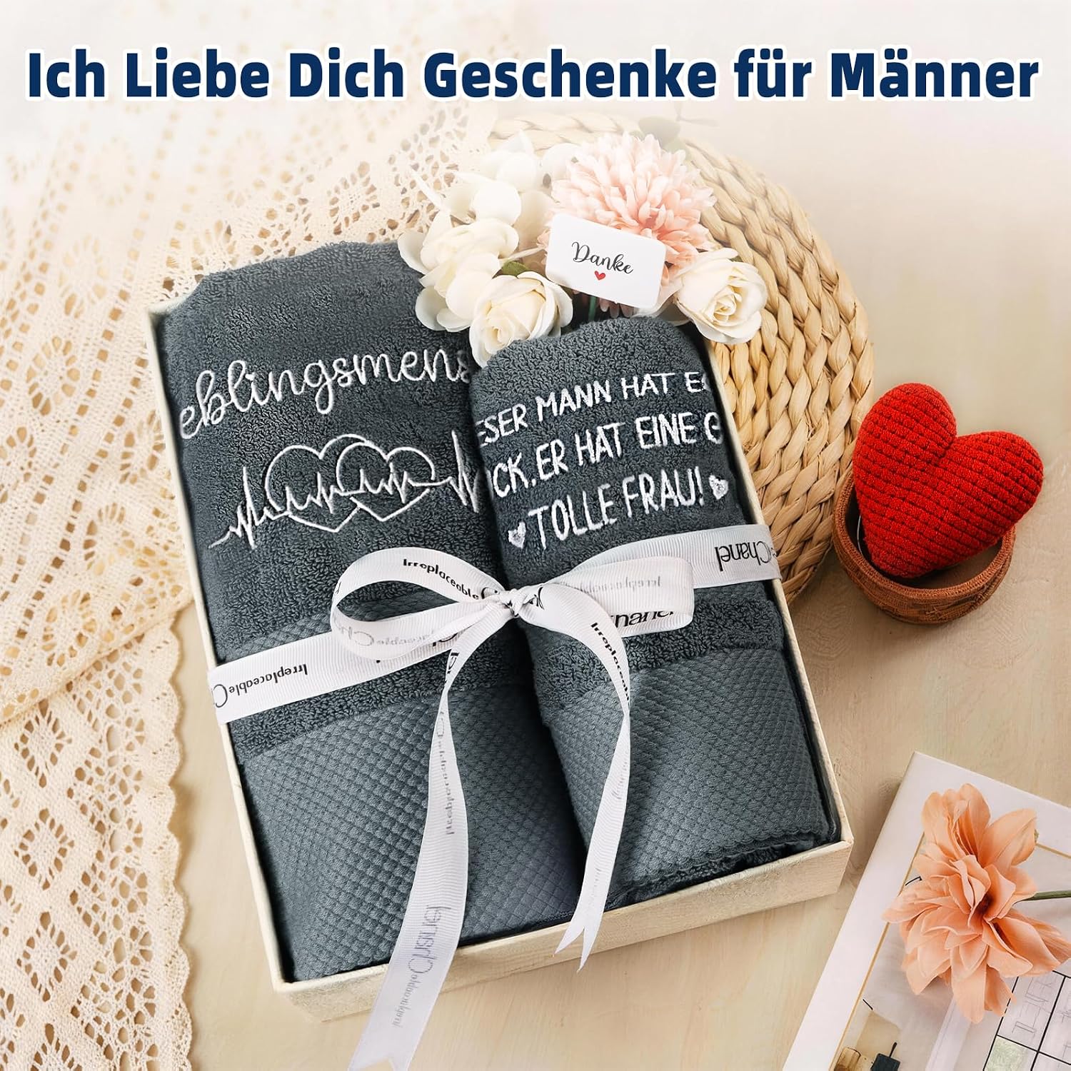 Anniversary Gift for Him 2-Piece Embroidered Towel Set 100% Cotton – Bild 2