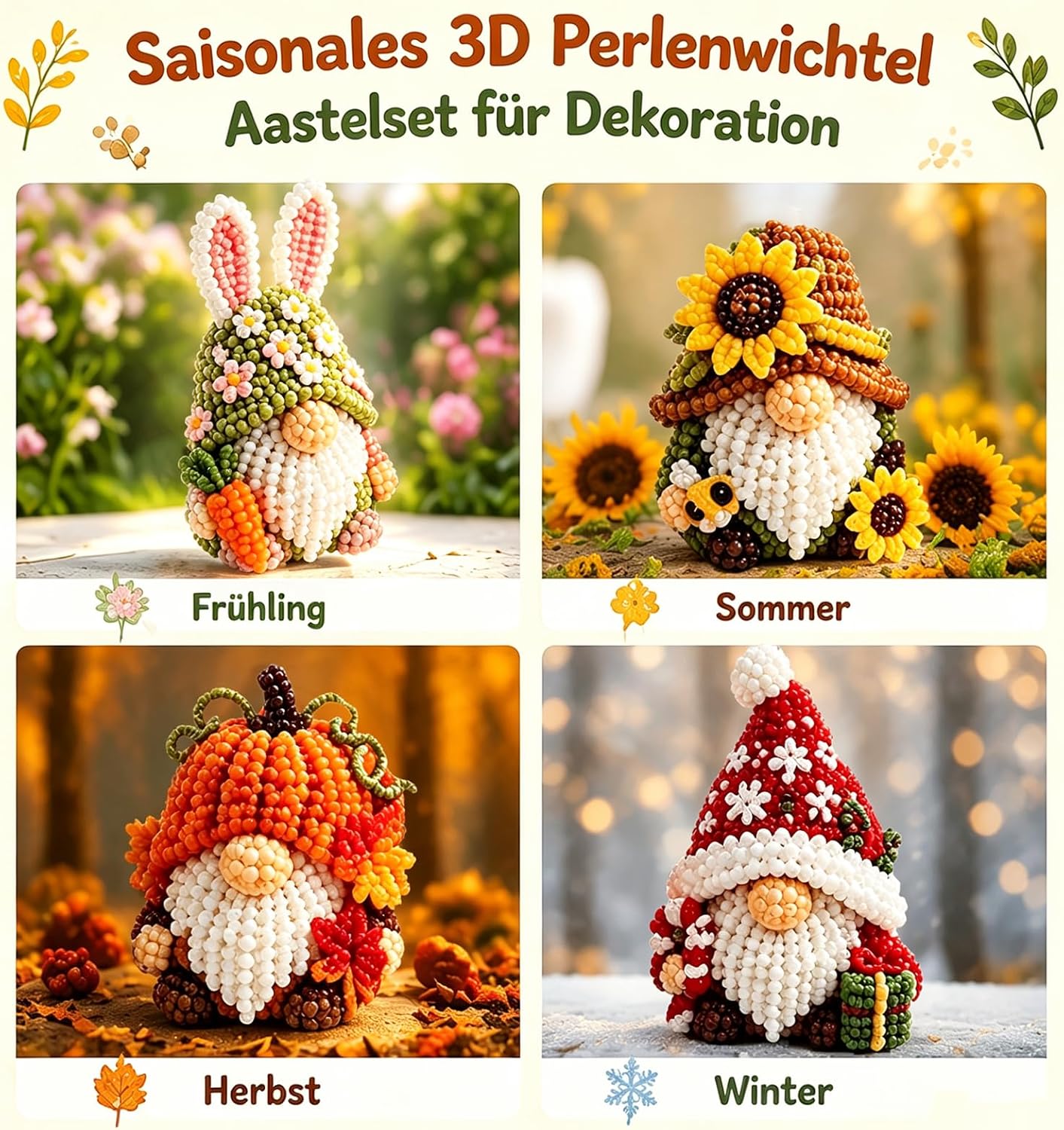 Zovienono 3D Beads Gnome DIY Set - 4 Seasons Gnome Craft Set – Bild 2