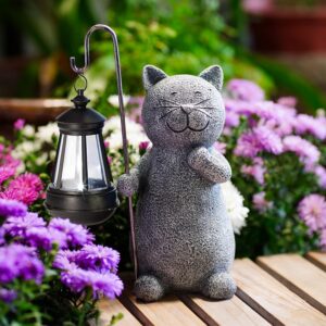Yeomoo Cat Garden Figure with Solar Lights Decoration for Outdoor Garden