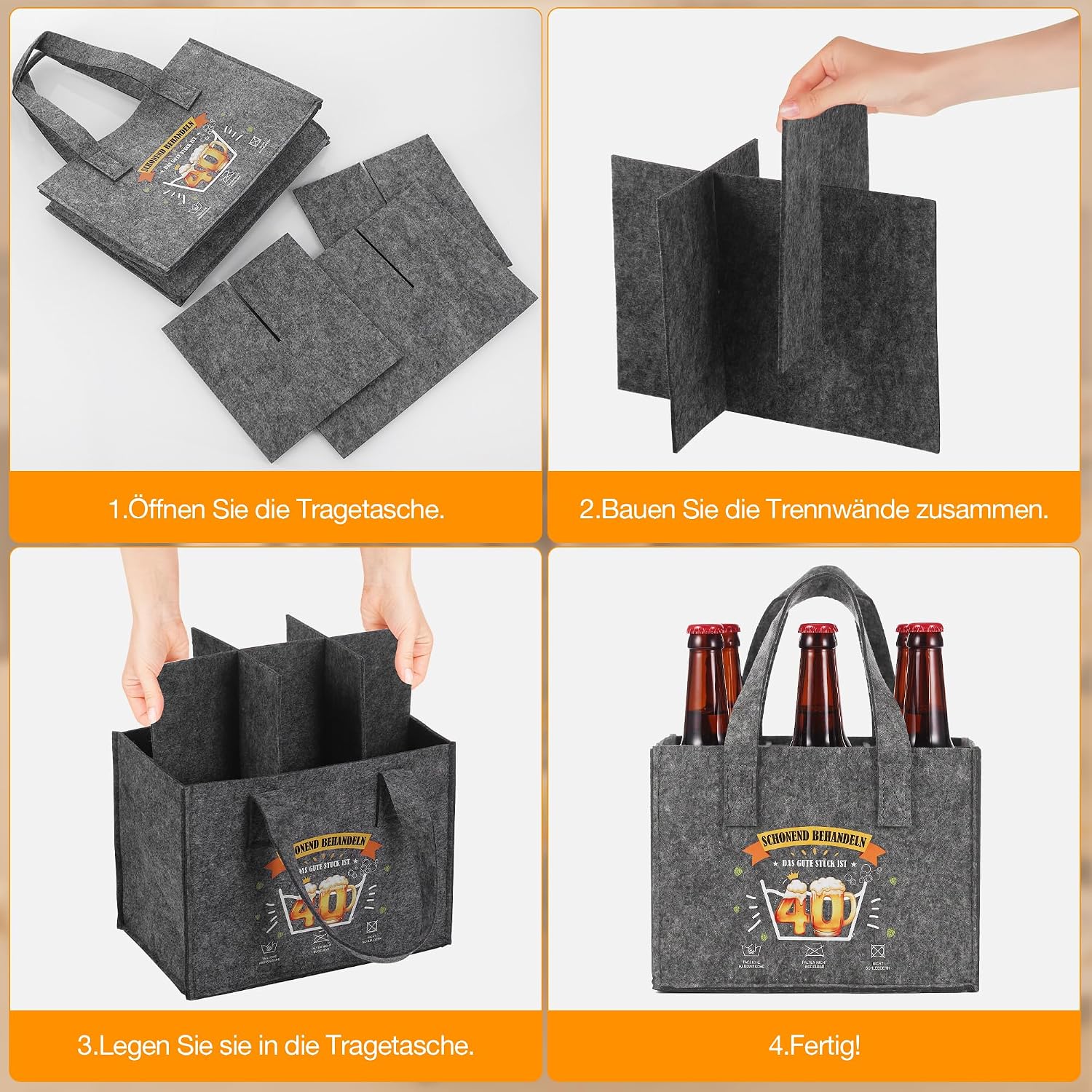 Zocipro Felt Beer Handbag 6 Bottle 40th Birthday Gift – Bild 7