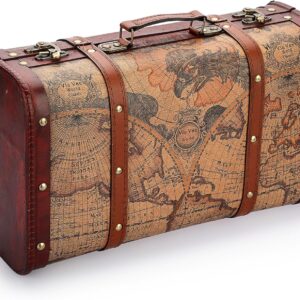 Vintage Treasure Chest Wooden Luggage Suitcase with Handle 38 x 23 x
