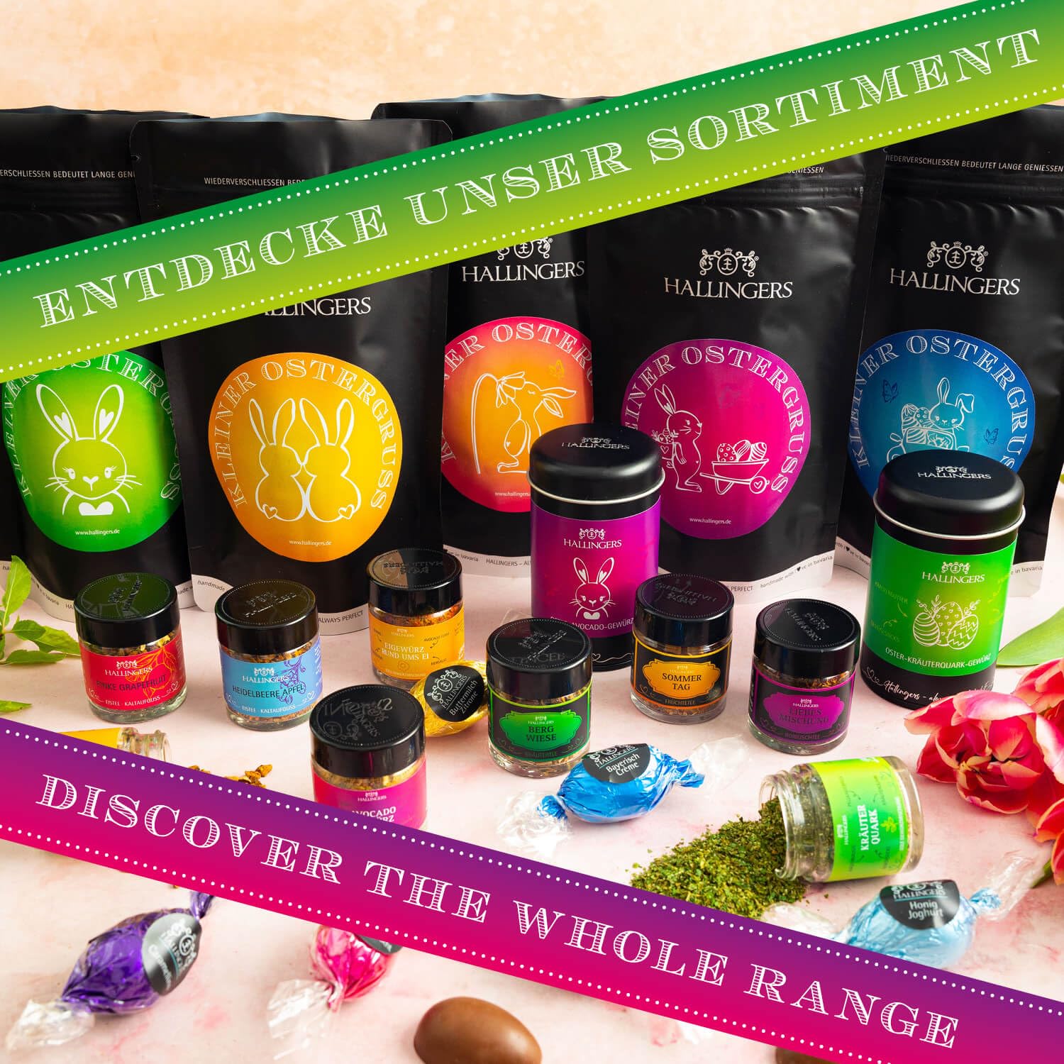 Hallingers Genuss Manufaktur Delicatessen Easter Gift Set – Quality in a Wonder Bag "Little Easter Gr..." Small Easter Nest Chocolates Easter Eggs & Easter Curd Spice, Easter Basket for Women Girls – Bild 4