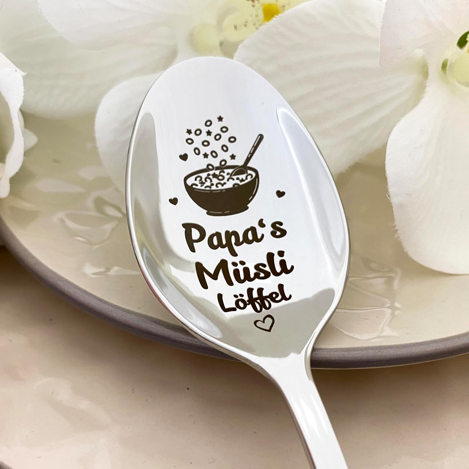 Personalised Cereal Spoon with Desired Engraving - Engraved on Spoon Head & Handle - Stainless Steel - Choice of Colours - Gift for Family – Bild 2