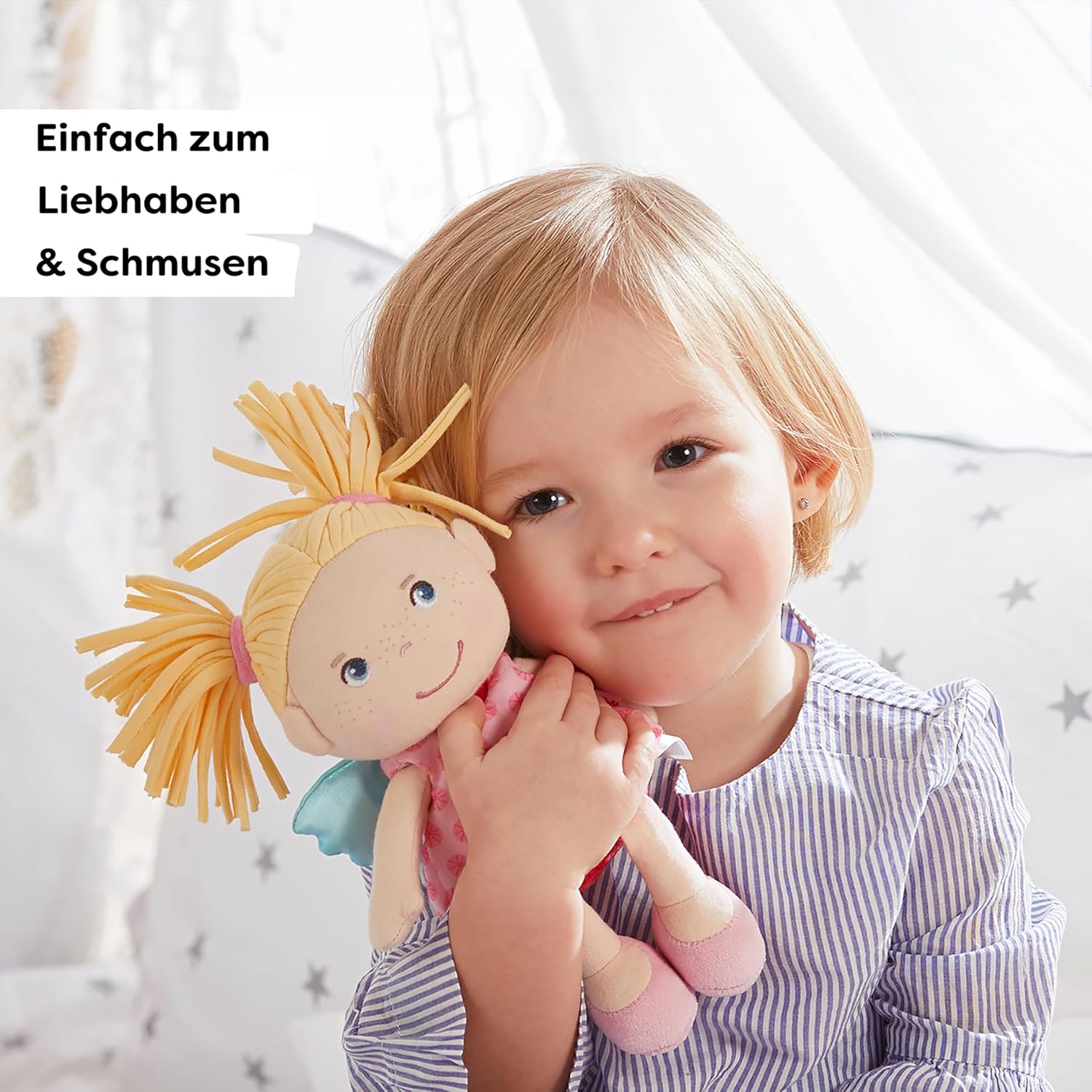 Haba Finja 304103 Guardian Angel Soft Fabric Doll with Wings Lucky Charm for Children Gift for Birth or Christening – Bild 2