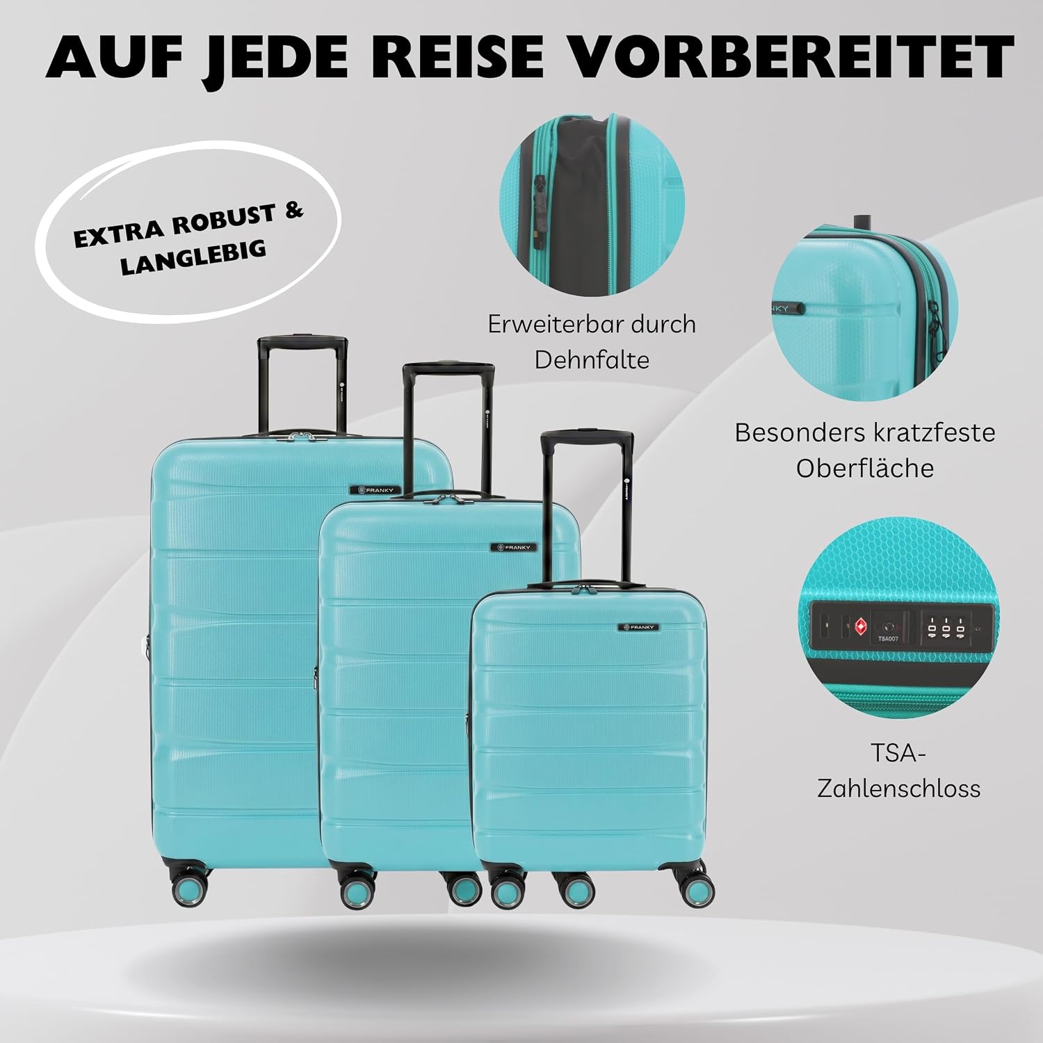 Franky Suitcase Trolley | 360° Wheels | High Stability | TSA Lock | Sizes: S/M/L | Available in Many Colours - ABS13, aqua, Classic – Bild 4