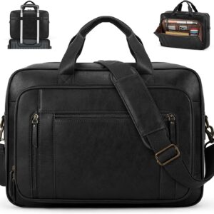 RAINSMORE Briefcase Men’s Vintage Leather Work Bag, 16 Inch Laptop Bag, Waterproof, Business Bag for Office & Travel, black