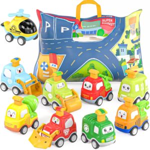 Toy Cars for Toddlers, Car Toy for 1 Year Old Boys, 9 Piece Car Toy, with Play Mats, Storage, Toy Cars, Gifts for 1 2 3 Year Old Boys Girls