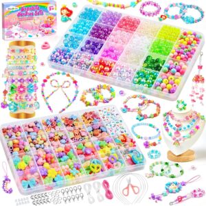 DazzBoom Make Your Own Bracelets, 2 Boxes Jewellery Crafts Girls, DIY Bracelets DIY Craft Set, Colourful Beads for Threading Gifts Girls 5 7 9 10 Years