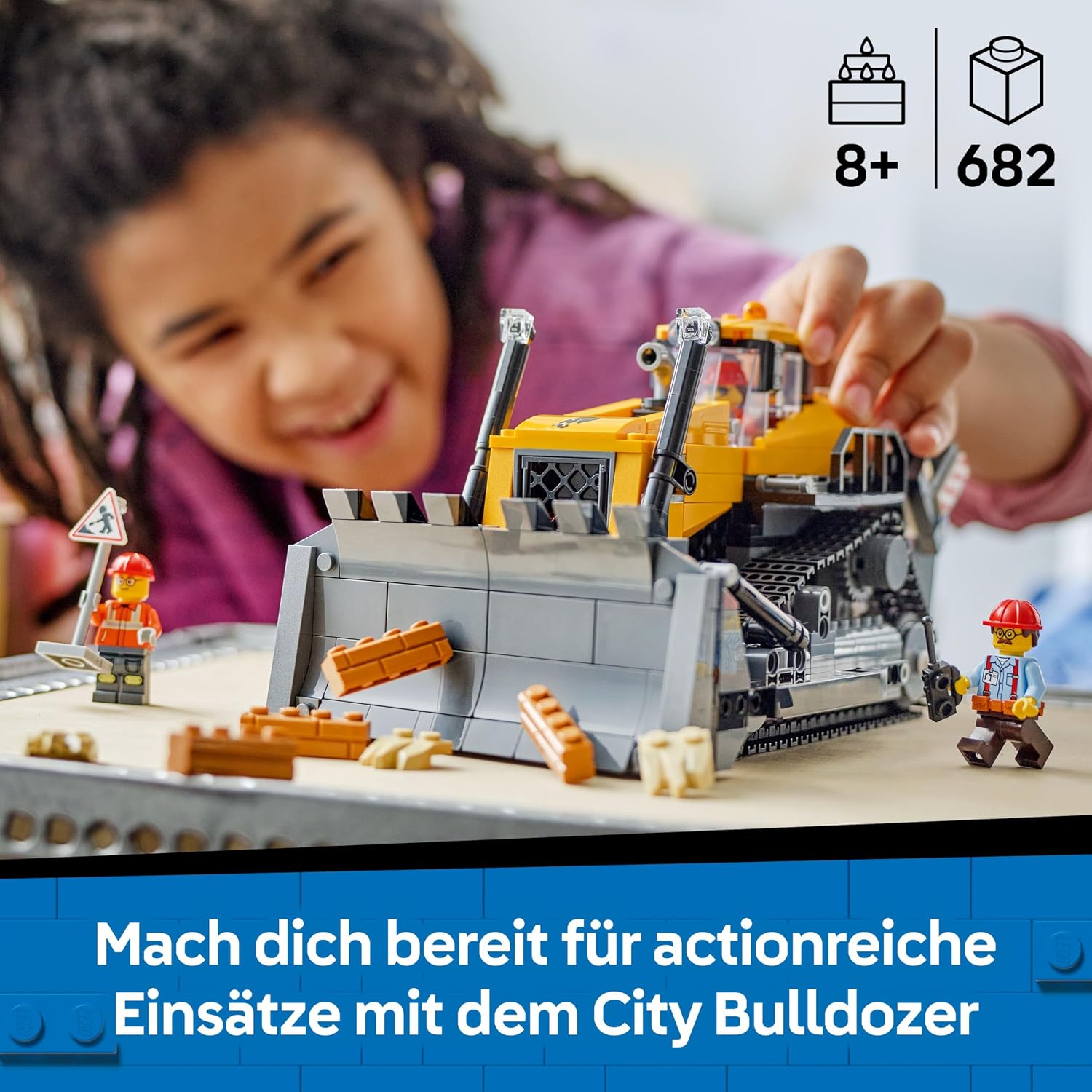 LEGO City Yellow Bulldozer Set - Toy Construction Site, Construction and Play Set - Realistic Construction Machine with Driver and 2 Construction Workers - Gift Idea for Children from 8 Years - 60466 – Bild 2
