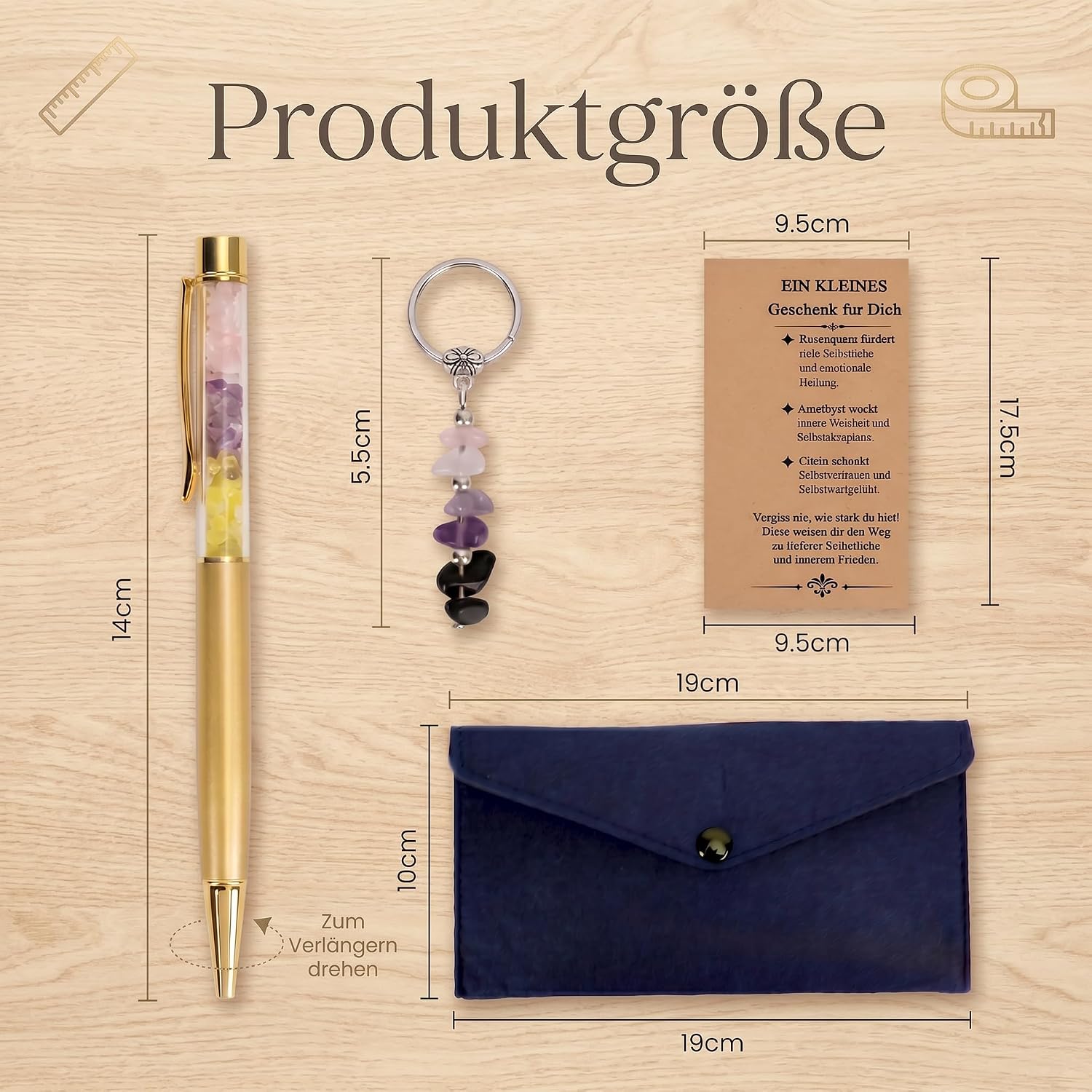 Birthday Gift for Women, Crystal Pen and Keyring Lucky Charm, Courage, Get Soon, Cheer Up Small Gifts for Best Mum Girlfriend Friend Dinnen Colleague Sister