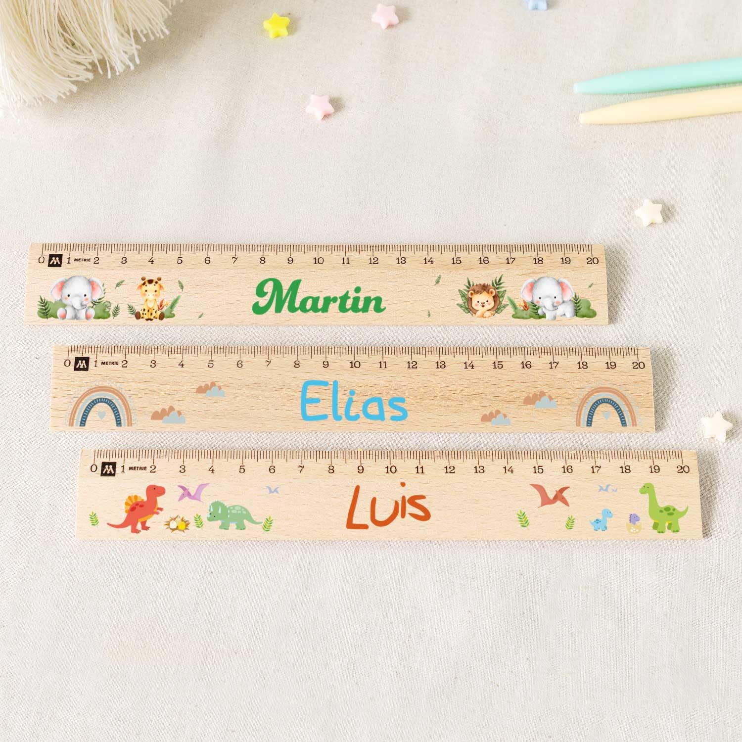 GRAVURZEILE Personalised Ruler for First Day of School 2026 in Various Designs with Name and Motif - 20 cm Wooden Ruler - Gift for Back to School or First Day at School - for Boys and Girls – Bild 2