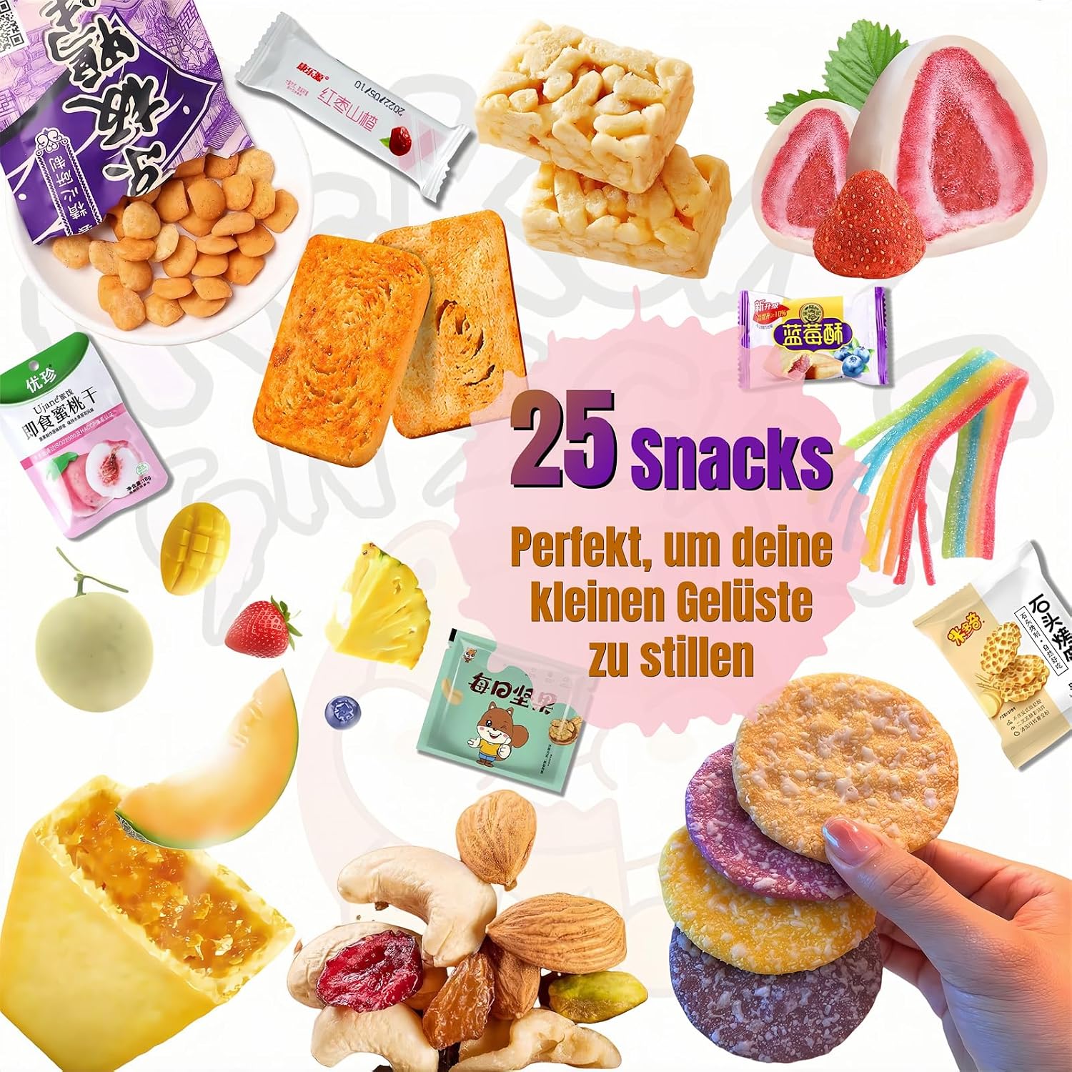 McKona - Chinese Snacks Chinese Sweets Mix with 25 Snacks XXL Gift Box Cracker, Chocolate, Sweets, Includes Brochure - Gift Set with Candy from Around the World – Bild 4