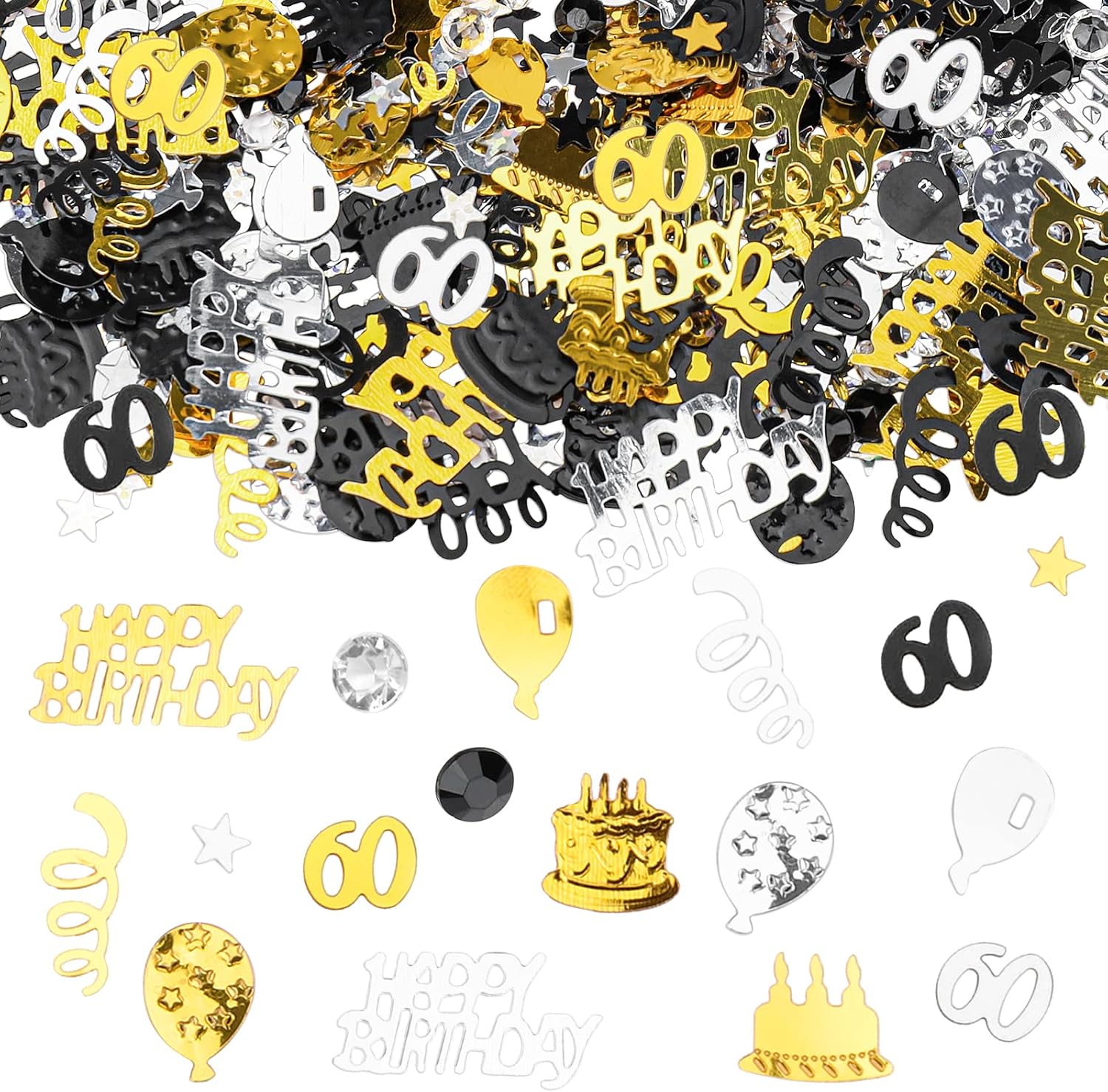 GoldRock 60th Birthday Decoration Confetti, Gold, Black, Table Decoration, Glitter Confetti Confetti, for Women, Men, for Wedding, Anniversary, Party Decorations