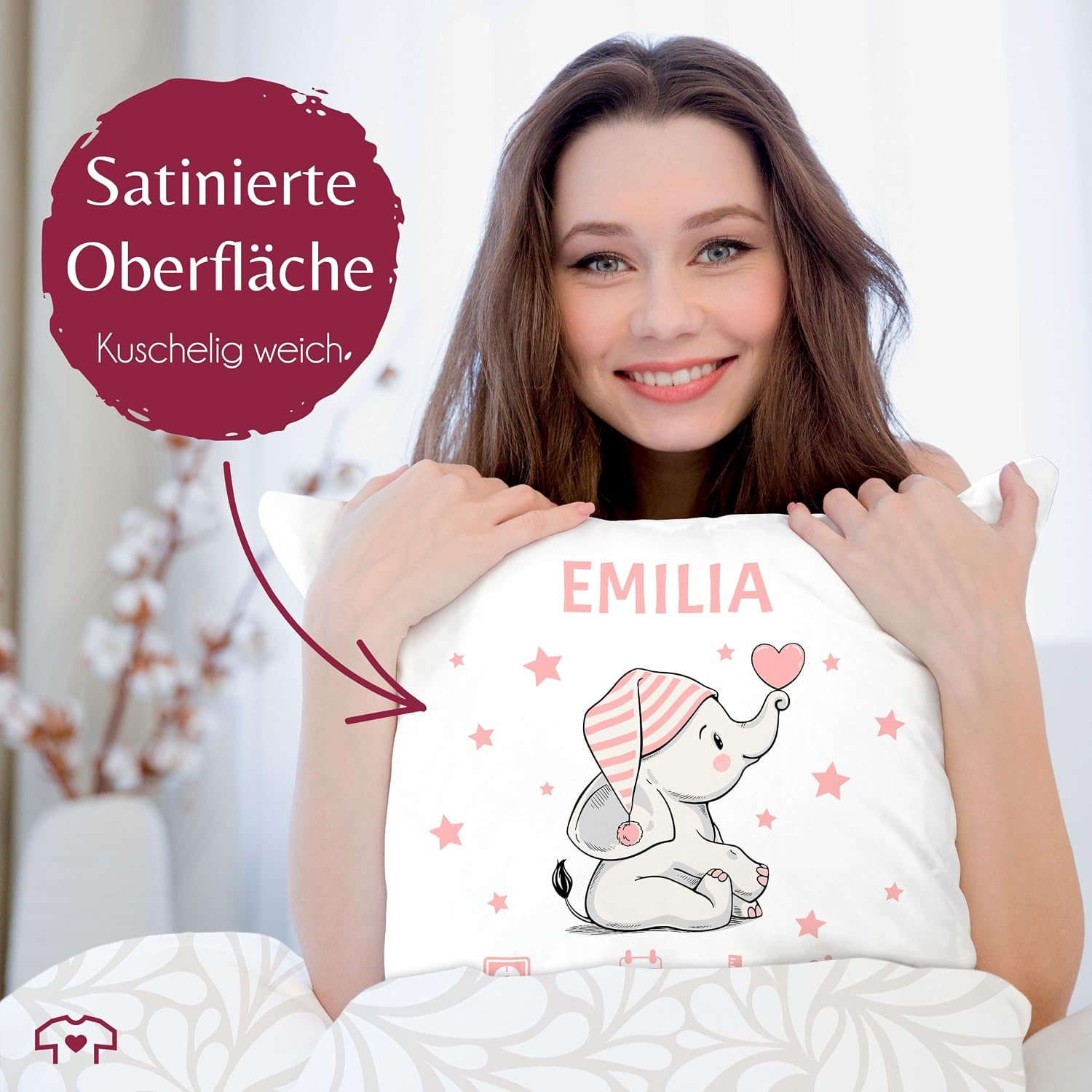 Cushion 40 x 40 cm Decorative Cushion - Elephant Birth Data with Name Gift for Birth Gift Idea I Money Gift for Birth - 40 x 40 cm - White - for Baby Personalised Baby Gift Birth Gift – Bild 3