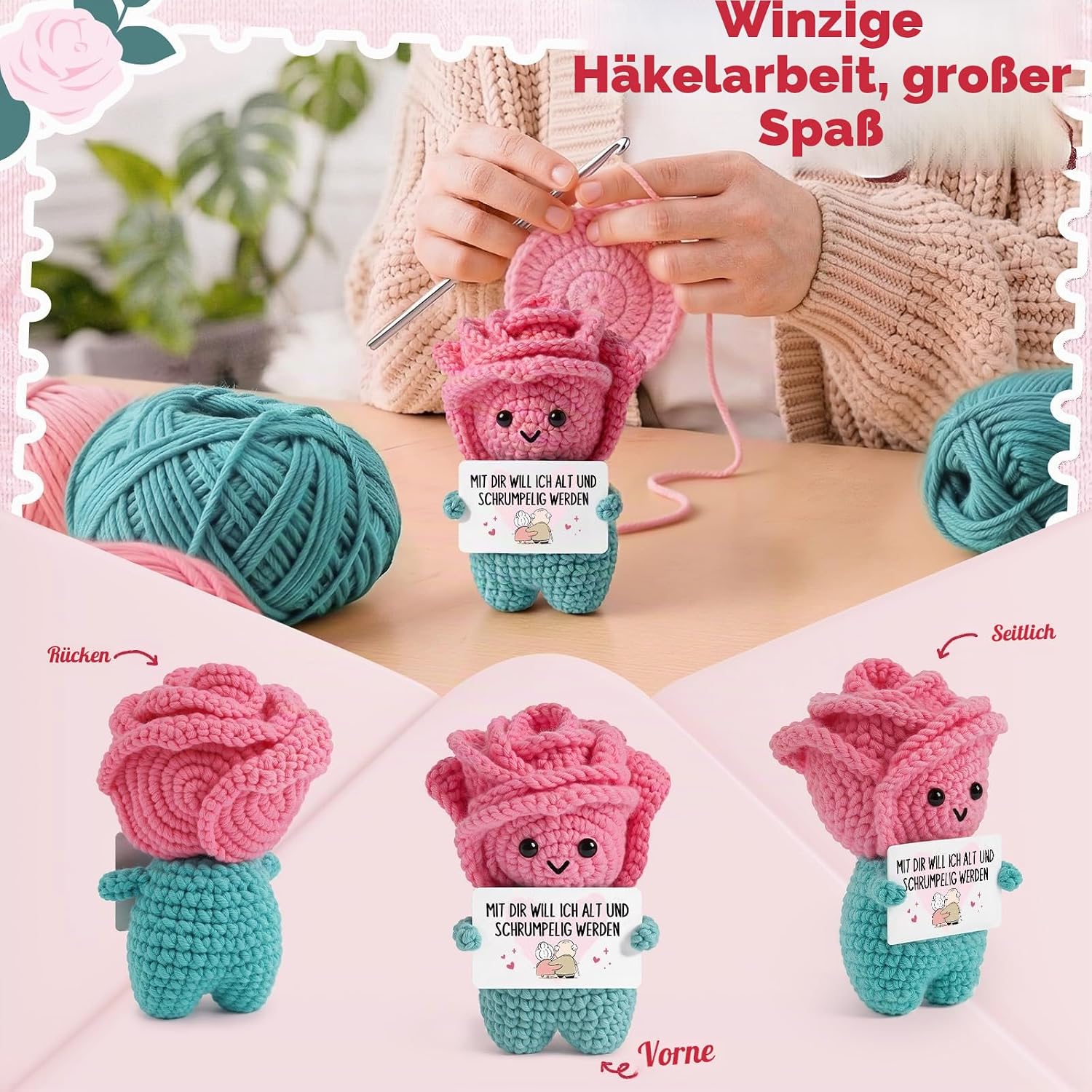Juratar Anniversary Gift for Her - Funny Handmade Crochet Rose – Bild 5