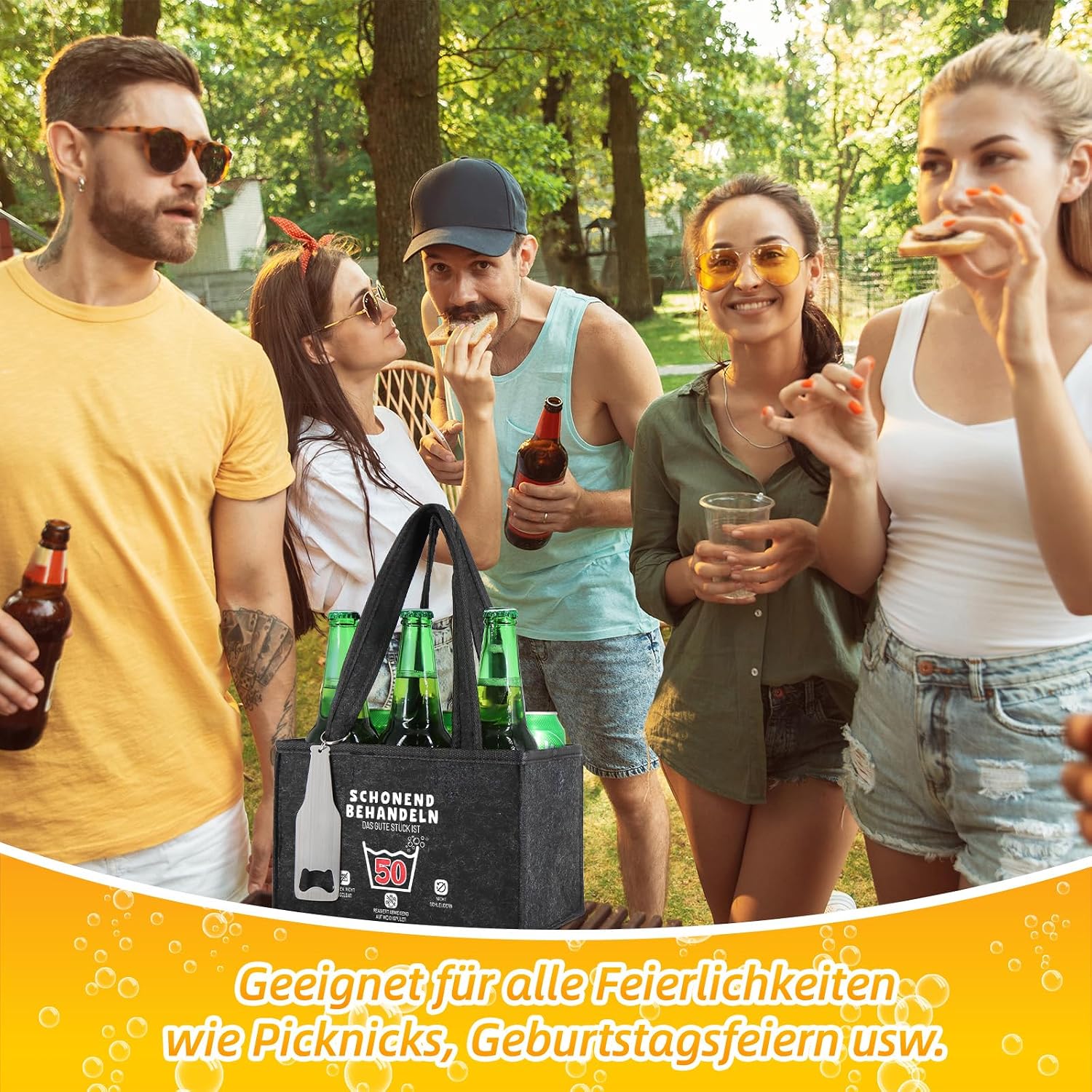 WenmthG Gentle Treat 50 Funny Gifts Birthday Men's Handbag Beer with Bottle Opener and Greeting Cards for Men Women Boyfriend Men's Handbag Beer Bottle Carrier for 6 Beer Bottles – Bild 5