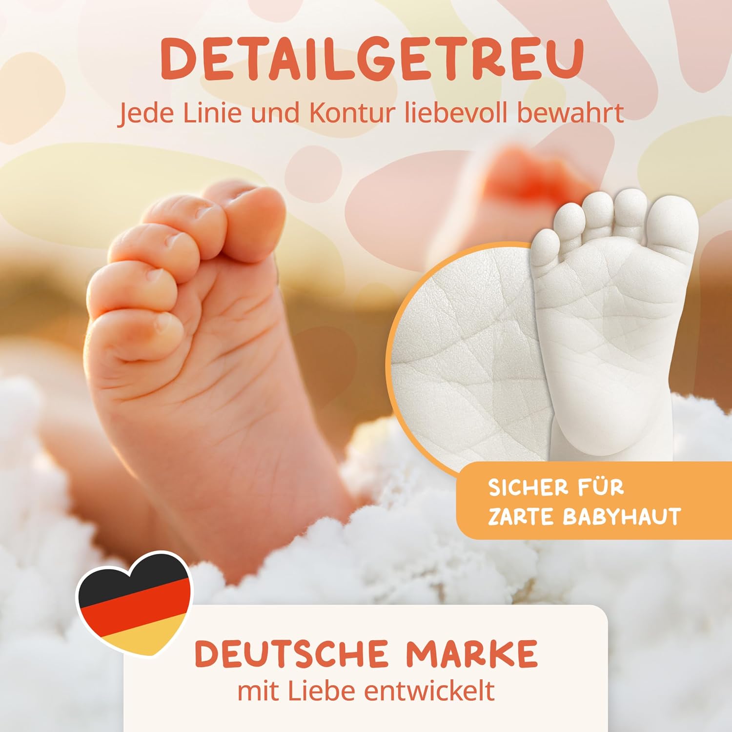 Amari ® Baby Plaster Cast Set - Baby Handprint and Footprint Set with High-Quality Packaging - Memory for Eternity - Includes Plaster, Moulding Material and Instructions - Birth Gift – Bild 3