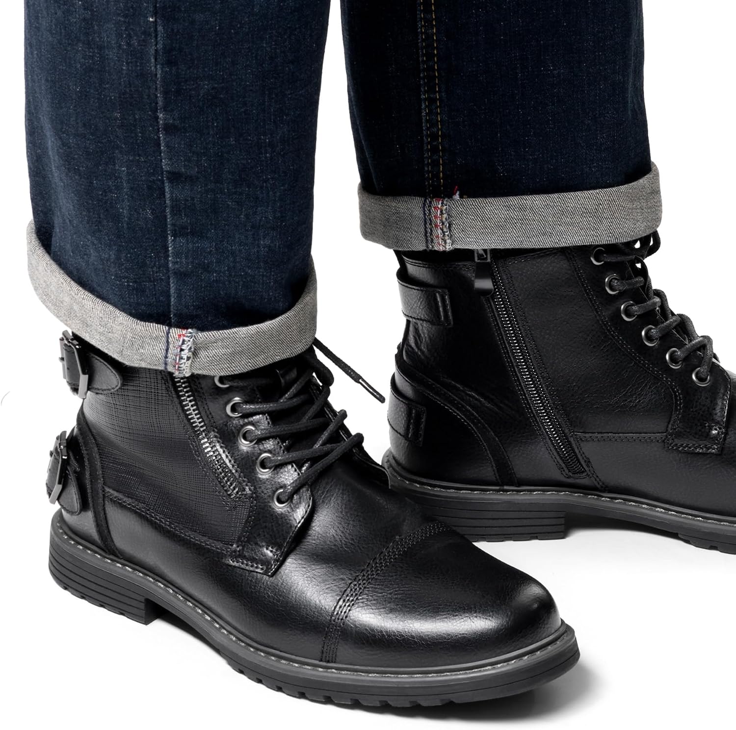 Bruno Marc Men's Motorcycle Boots, Lace-Up Boots, Classic Biker Boots, Casual Shoes with Side Zip – Bild 7