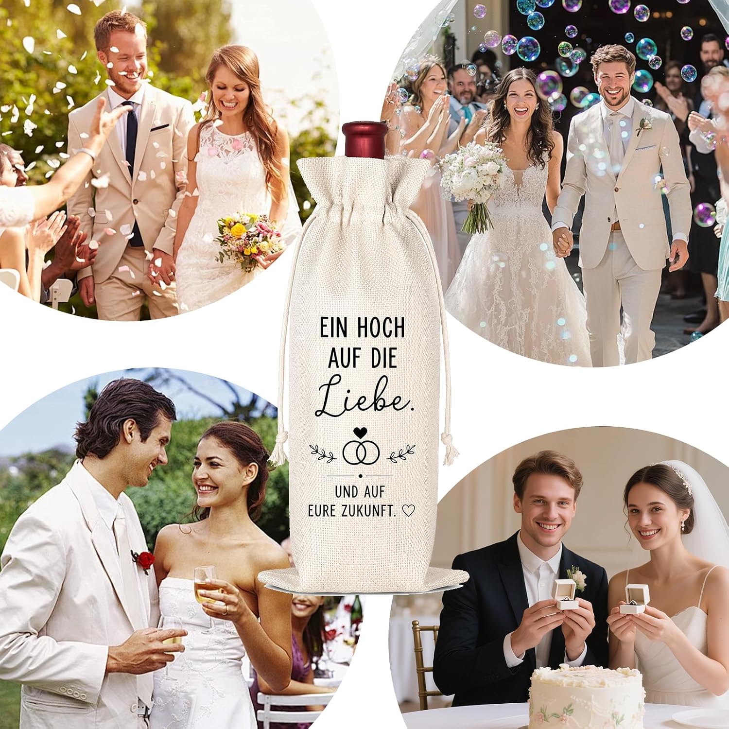 Wedding Gifts for Bride and Groom Elegant Engagement Gift Wine Bag as Wedding Gift Linen Bottle Bag Beautiful Gift Packaging with Love Saying Skandi Style – Bild 5