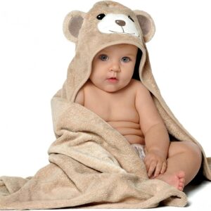 MINIBOO Bamboo Hooded Towel Baby – Soft, Absorbent Baby Bath Towel with Hood for Newborns, Toddlers and Children – Hypoallergenic Baby Towel