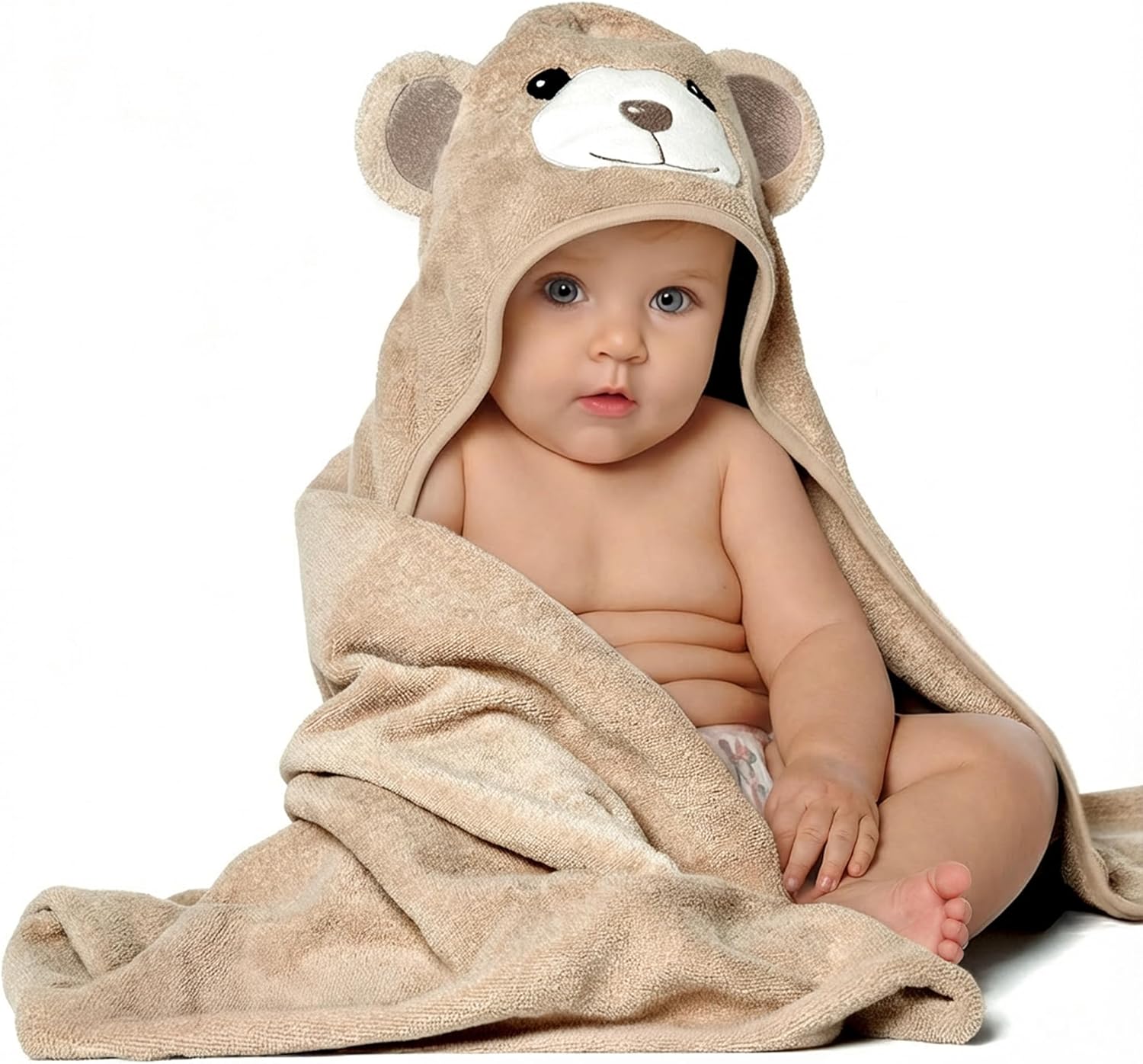 MINIBOO Bamboo Hooded Towel Baby - Soft, Absorbent Baby Bath Towel with Hood for Newborns, Toddlers and Children - Hypoallergenic Baby Towel