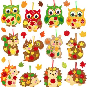 Verlieva 12 Foam Rubber Craft Set Children from 4 5 6 7 8 9 10 Years, Creative Sets Autumn Crafts with Children, Gifts for Girls Boys, DIY Autumn Decoration Set with Hedgehog Owl Squirrel
