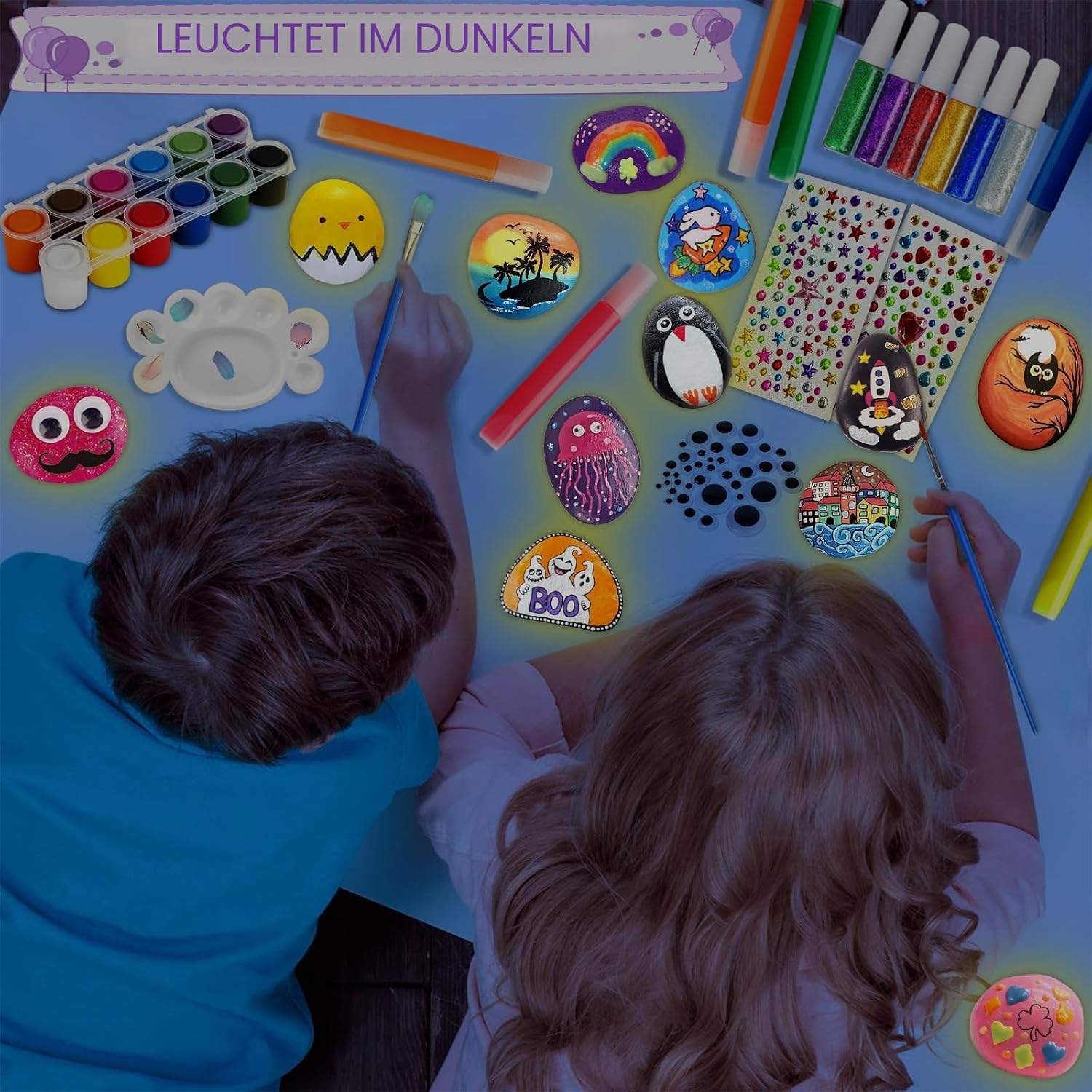 GUHAOOL Glow-in-the-Dark Stones Painting Craft Sets Painting Set Craft Set, Creative Stone Painting Set, Craft Set Stones Painting Set for Children Adults Gifts Painting – Bild 6